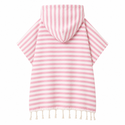 Mini Kinderponcho – Rosa & Naturweiß