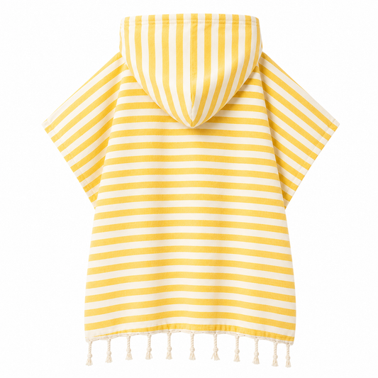 Mini Kinderponcho – Sonnengelb & Naturweiß