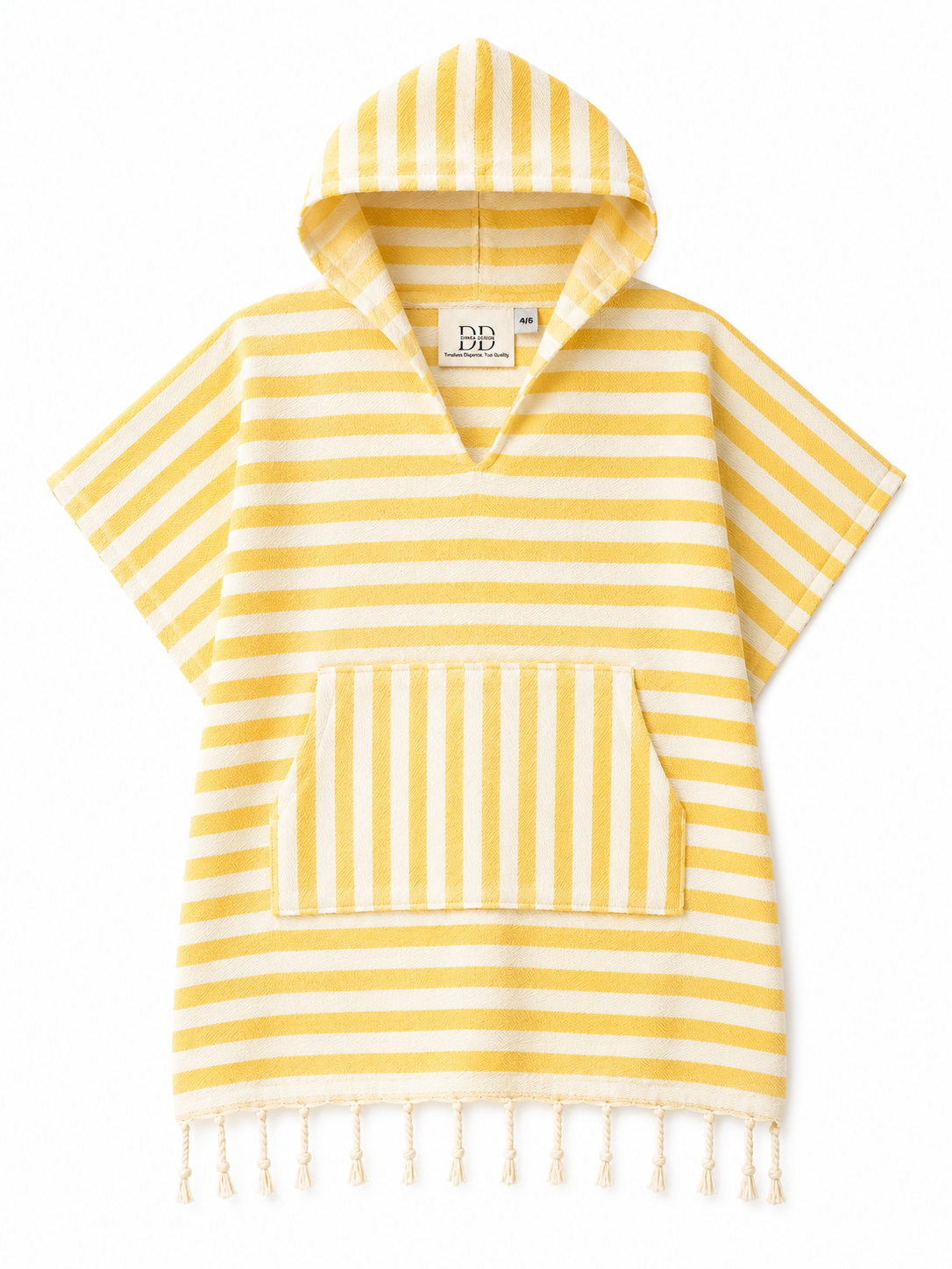 Mini Kinderponcho – Sonnengelb & Naturweiß