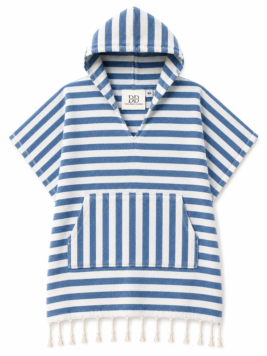 Mini Kinderponcho – Meeresblau & Naturweiß