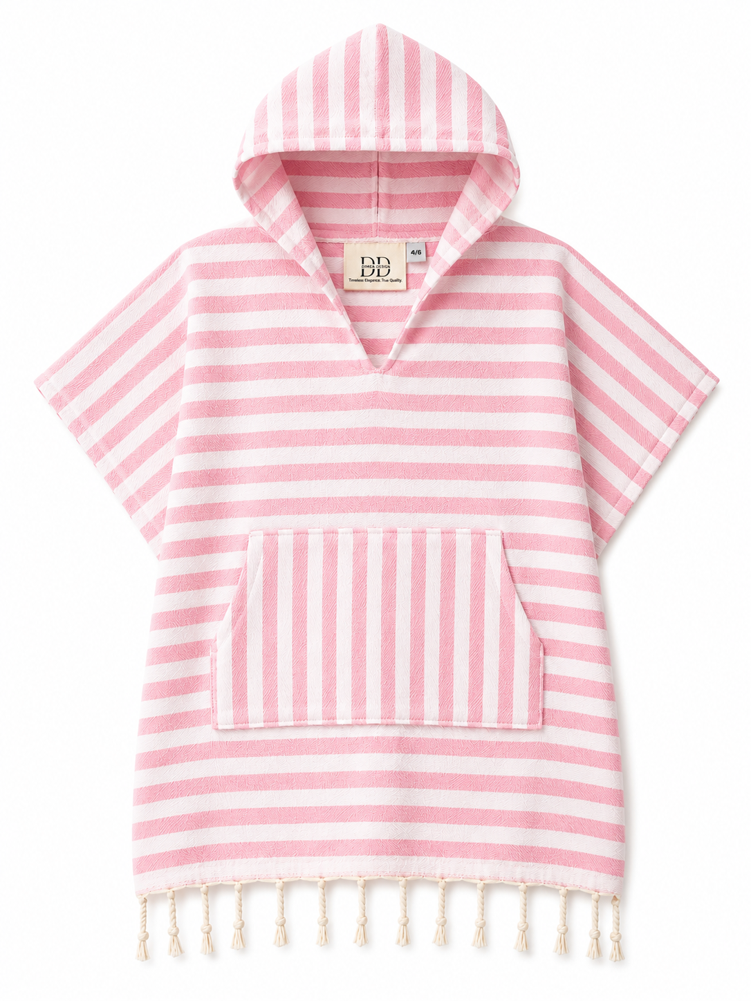 Mini Kinderponcho – Rosa & Naturweiß
