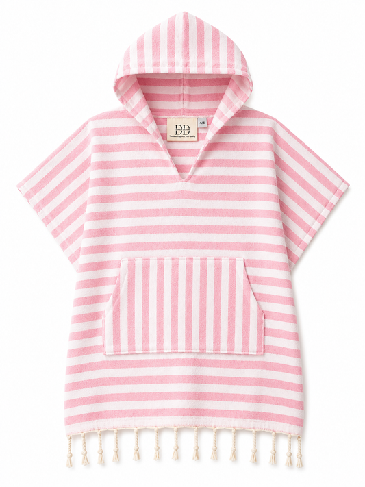 Mini Kinderponcho – Rosa & Naturweiß